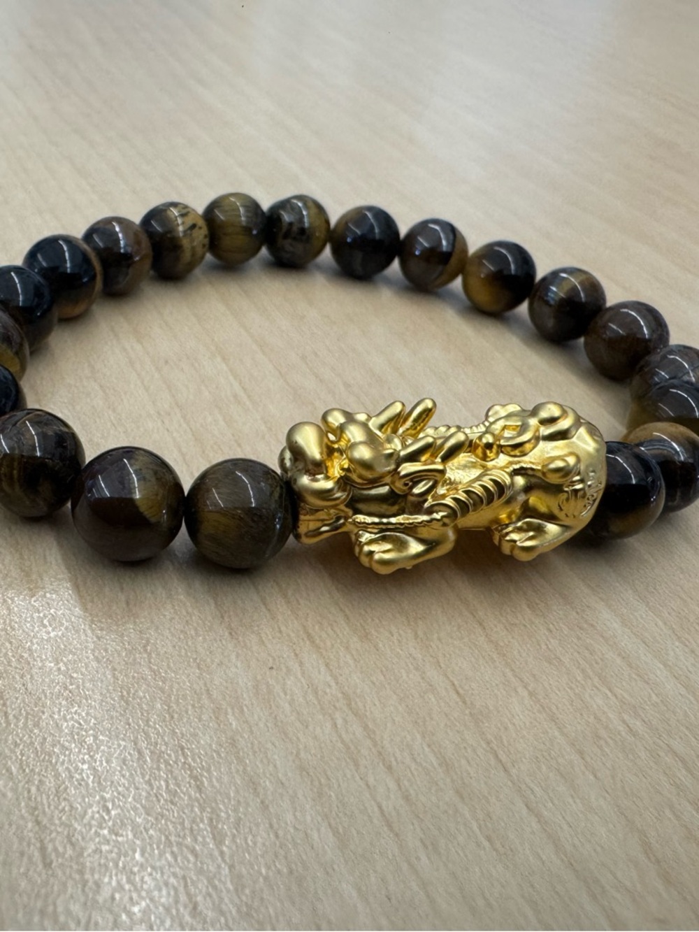 Tiger Eye Stone Pixiu Bracelet Wealth Lucky Feng Shui Stretch Beaded Unisex